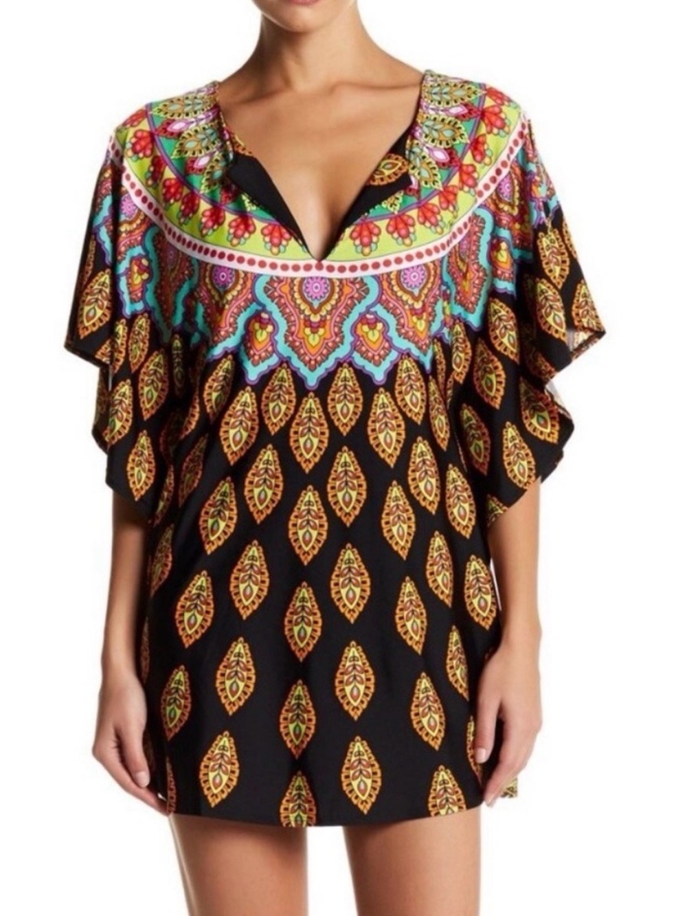 Trina Turk Moroccan Medallion Caftan Swim Cover-Up Size L Resort
